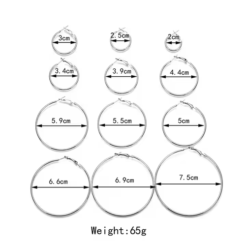 Easy Wear Mixed Sizes 2cm to 7.5cm 12 Pairs Hoop Earrings Cheap Silver and Gold Earring Sets