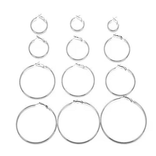 Easy Wear Mixed Sizes 2cm to 7.5cm 12 Pairs Hoop Earrings Cheap Silver and Gold Earring Sets