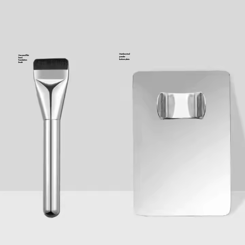 Custom Logo Three-Piece Flat Head Foundation Makeup Brush Set Shovel Shaped Tools with Synthetic Hair Handle