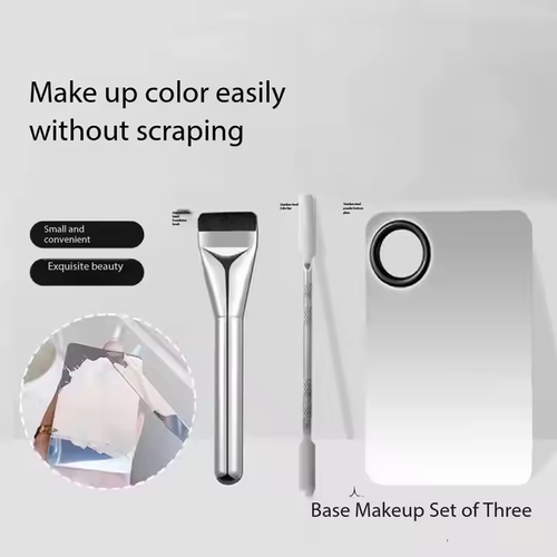 Custom Logo Three-Piece Flat Head Foundation Makeup Brush Set Shovel Shaped Tools with Synthetic Hair Handle