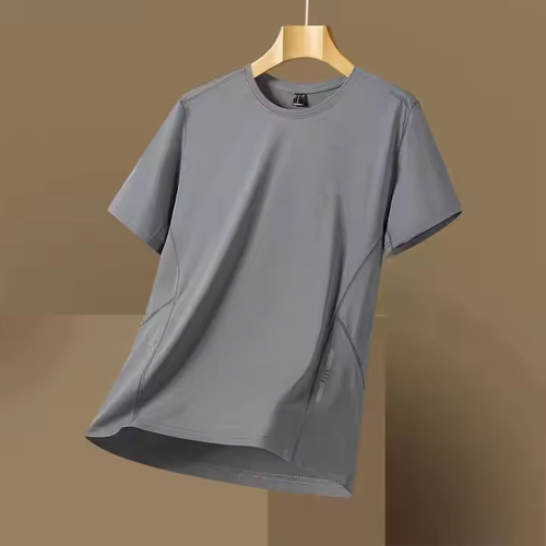 Buy One Get One Free！2XL Code Men's Summer Running Top High Elastic Ice Silk Thin Breathable O-Neck Short Sleeve Casual Moisture Wicking Top