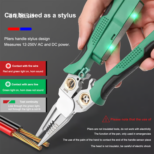 Outdoorfun 8 in 1 Wire Stripper Twister for Cutting and Pulling Wires Cable Scissors,Voltage Tester Pliers
