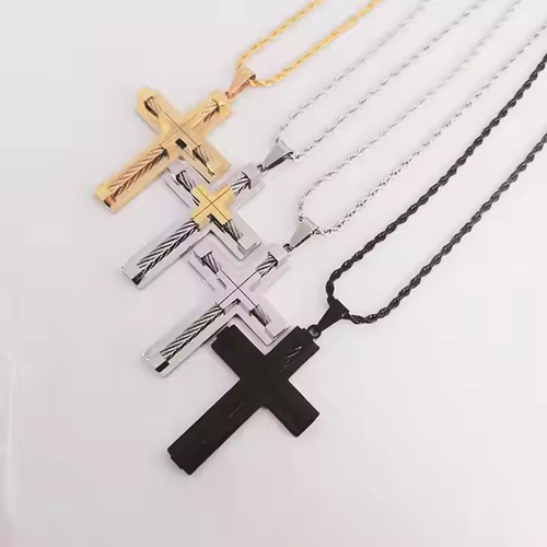 Men's Cross titanium steel Stainless Steel Large Jesus Christ Pendant With chain gift box