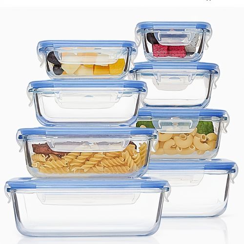 8 Pack Premium Glass Food Storage Containers - Airtight Leak-Proof Microwave Oven Freezer and Dishwasher Safe - BPA Free Stain-Resistant Easy-Clean Design for Meal Prep and Bento Boxes