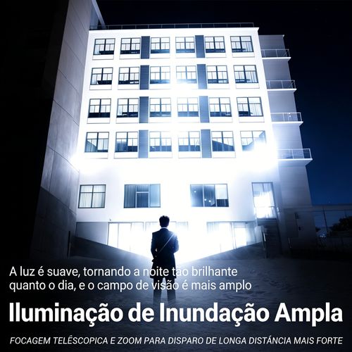 Uma lanterna de emergência ao ar livre super brilhante recarregável com baterias de longa duração e luzes LED com tecnologia preta