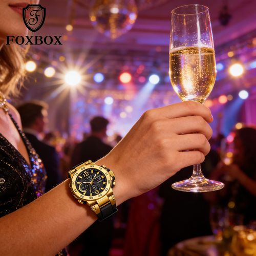 FOXBOX Relógios masculinos luxo esportes moda relógios de exibição dupla digital relógios cronógrafo relógios casuais para homens