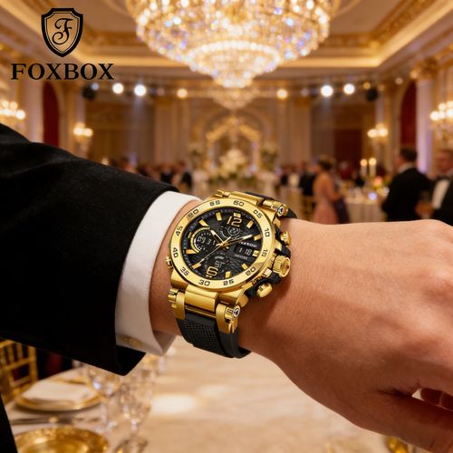 FOXBOX Relógios masculinos luxo esportes moda relógios de exibição dupla digital relógios cronógrafo relógios casuais para homens