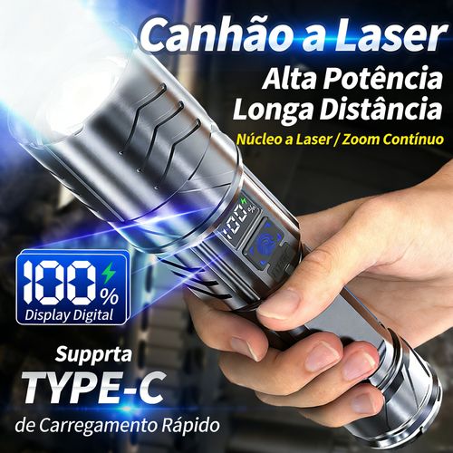 Uma lanterna de emergência ao ar livre super brilhante recarregável com baterias de longa duração e luzes LED com tecnologia preta LED light.