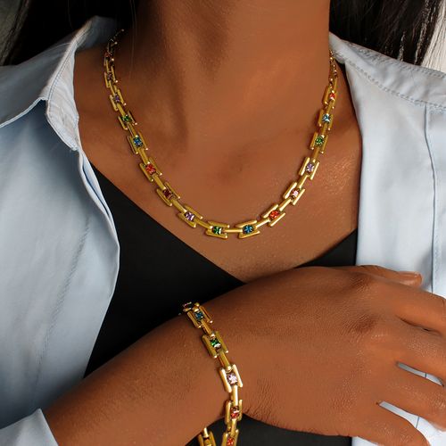 High-Quality Fashion Gold Plated Titanium Stainless Steel Chrome Chain Diamond Necklace Set for Women and Girls