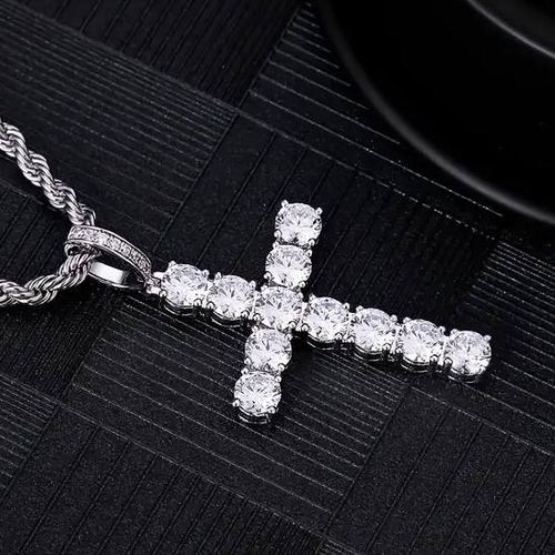 Hip Hop Cross Pendant Necklace for Men Women Stainless Steel Chain Jewelry
