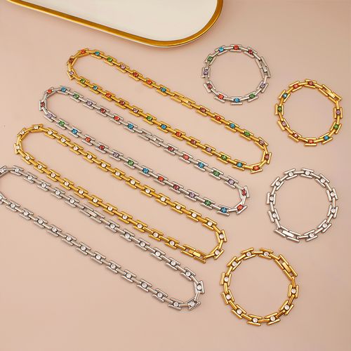 High-Quality Fashion Gold Plated Titanium Stainless Steel Chrome Chain Diamond Necklace Set for Women and Girls