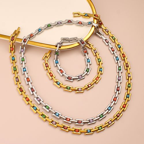 High-Quality Fashion Gold Plated Titanium Stainless Steel Chrome Chain Diamond Necklace Set for Women and Girls