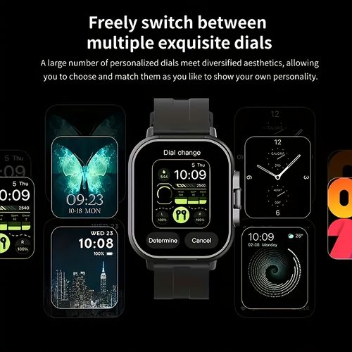 A 2-in-1 smartwatch and wireless earphones with a high-definition display, multiple workout modes, rechargeable polymer battery, silicone strap, date display, stopwatch function, weather check, rectangular face, compatible with both Android and iPhone systems