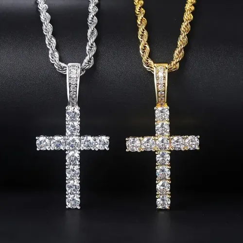 Hip Hop Cross Pendant Necklace for Men Women Stainless Steel Chain Jewelry
