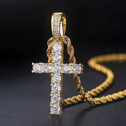 Hip Hop Cross Pendant Necklace for Men Women Stainless Steel Chain Jewelry