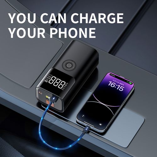 Multi functional portable 6000mAh car jump starter, inflatable, power on, emergency lighting, power bank multifunctional all-in-one machine