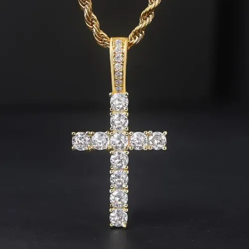 Hip Hop Cross Pendant Necklace for Men Women Stainless Steel Chain Jewelry