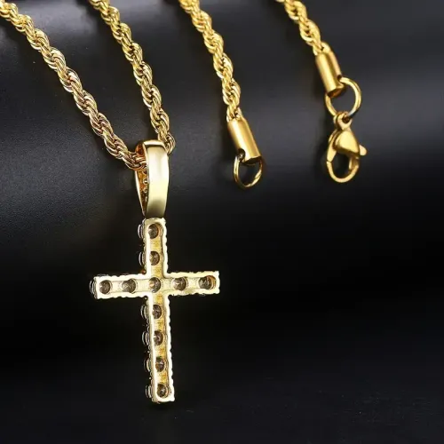 Hip Hop Cross Pendant Necklace for Men Women Stainless Steel Chain Jewelry