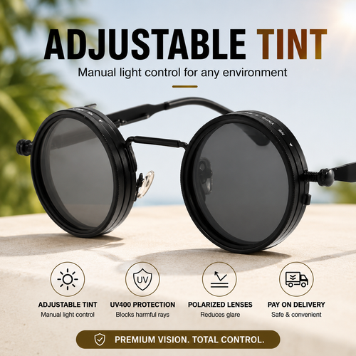 Adjustable Tint Round Polarized Sunglasses | UV400 Shades