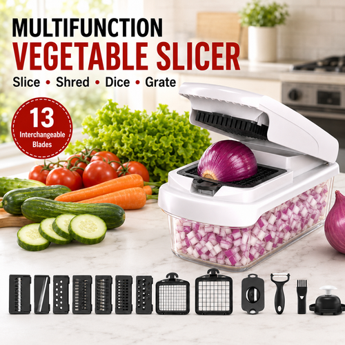 15-in-1 Vegetable Chopper — Food Cutter with 8 Blades and Container for Kitchen Use.