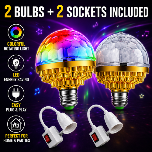 🔥HOT SALE🔥 COD！Colorful Rotating Magic Ball Disco Ball Light Bulb with Sockets, Plug in RGB LED Stage Light for Home Room Dance Parties