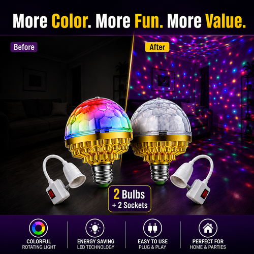 🔥HOT SALE🔥 COD！Colorful Rotating Magic Ball Disco Ball Light Bulb with Sockets, Plug in RGB LED Stage Light for Home Room Dance Parties