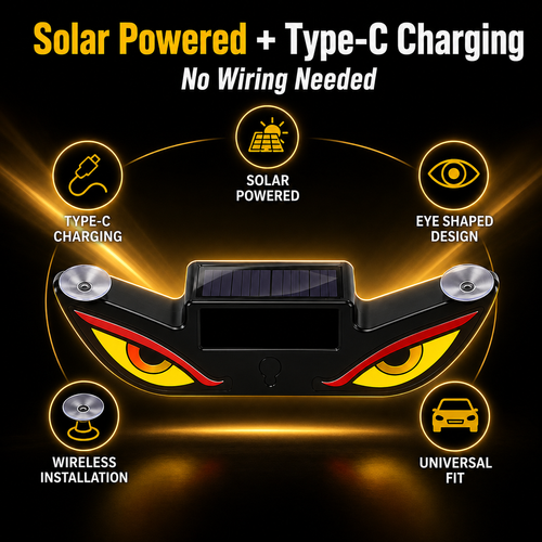 🔥Hot Seller🔥 COD！Solar Powered Type C Charging, Wireless, Universal Car LED Warning Light with Decorative Dynamic Eye Shaped Ambient Lighting