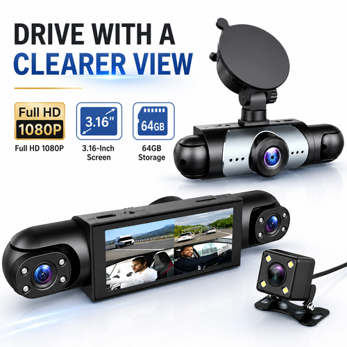 🔥HOT SALE🔥 COD！New Dash Cam: 3-inch Screen  3 Lenses  HD Night Vision  Parking Monitoring  Microwave Radar  Scratch Protection  Car Sentinel Mode