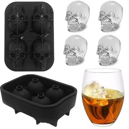 ☠️Skull Shaped Silicone Ice Cube Mold, Freezer Mold with Lid, Funnel, Reusable, for Baking, Chocolate, Candy, Resin, Halloween