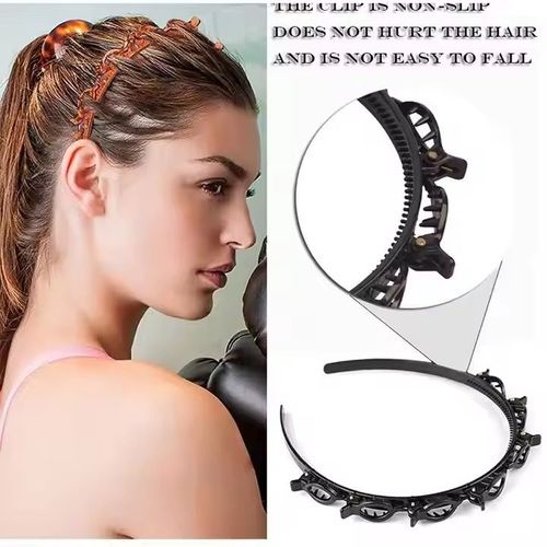 👧2pcs Double Bangs Hairstyle Hair Clips, Double Layer Twist Braid Headband Heidi Layer Hollow Braid Headband Alligator Clip Fashion Girls Braided Hairband