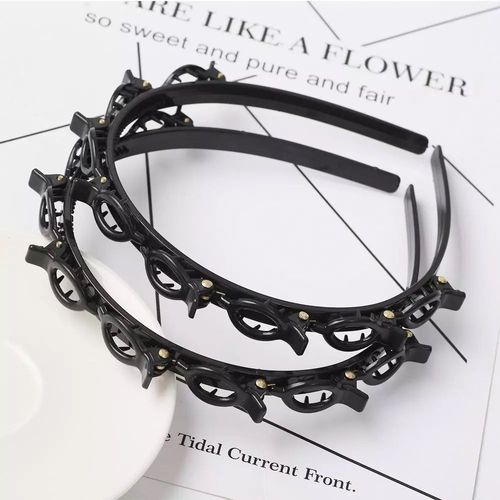 👧2pcs Double Bangs Hairstyle Hair Clips, Double Layer Twist Braid Headband Heidi Layer Hollow Braid Headband Alligator Clip Fashion Girls Braided Hairband