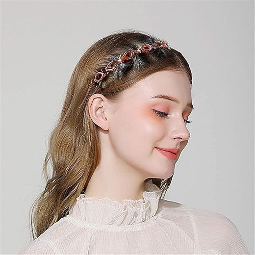 👧2pcs Double Bangs Hairstyle Hair Clips, Double Layer Twist Braid Headband Heidi Layer Hollow Braid Headband Alligator Clip Fashion Girls Braided Hairband