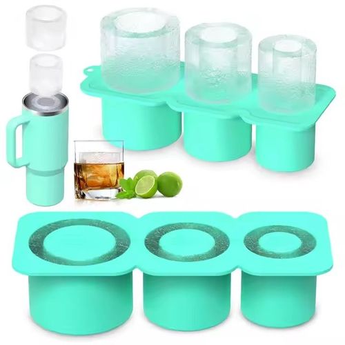 Ice Cube Tray for 40 OZ Tumbler, Silicone Hollow Cylinder Ice Mold with 3 Different Size Cubes with Lid and Bin for Freezer, Ice Drink, Juice, Whiskey, Cocktail