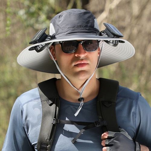Outdoor Wide Brim Sun Hat Solar Fan Hat for Men, Solar Powered Fishing Hat with Fan Built