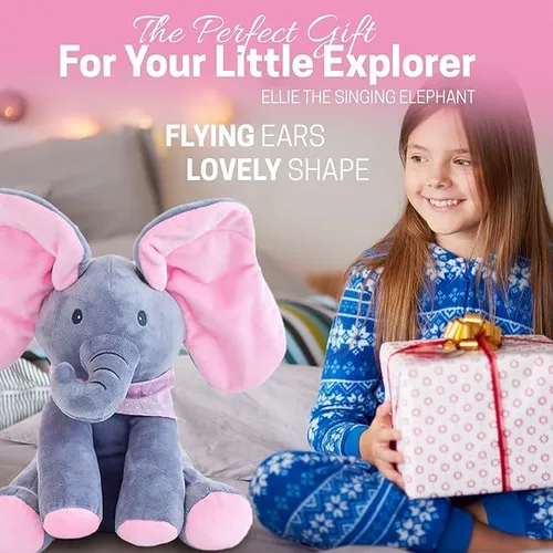 Ellie the Elephant - Musical Hide-and-Seek Elephant Toy - Interactive Plush Animal with Moveable Ears for Babies - Hide-and-Seek Fun