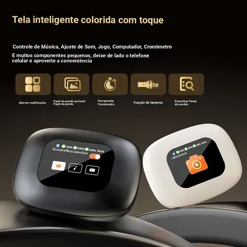 Auriculares desportivos com ecrã tátil LCD a cores, design sobre a orelha, bateria de longa duração, à prova de água, cancelamento de ruído, função de tradução, Bluetooth
