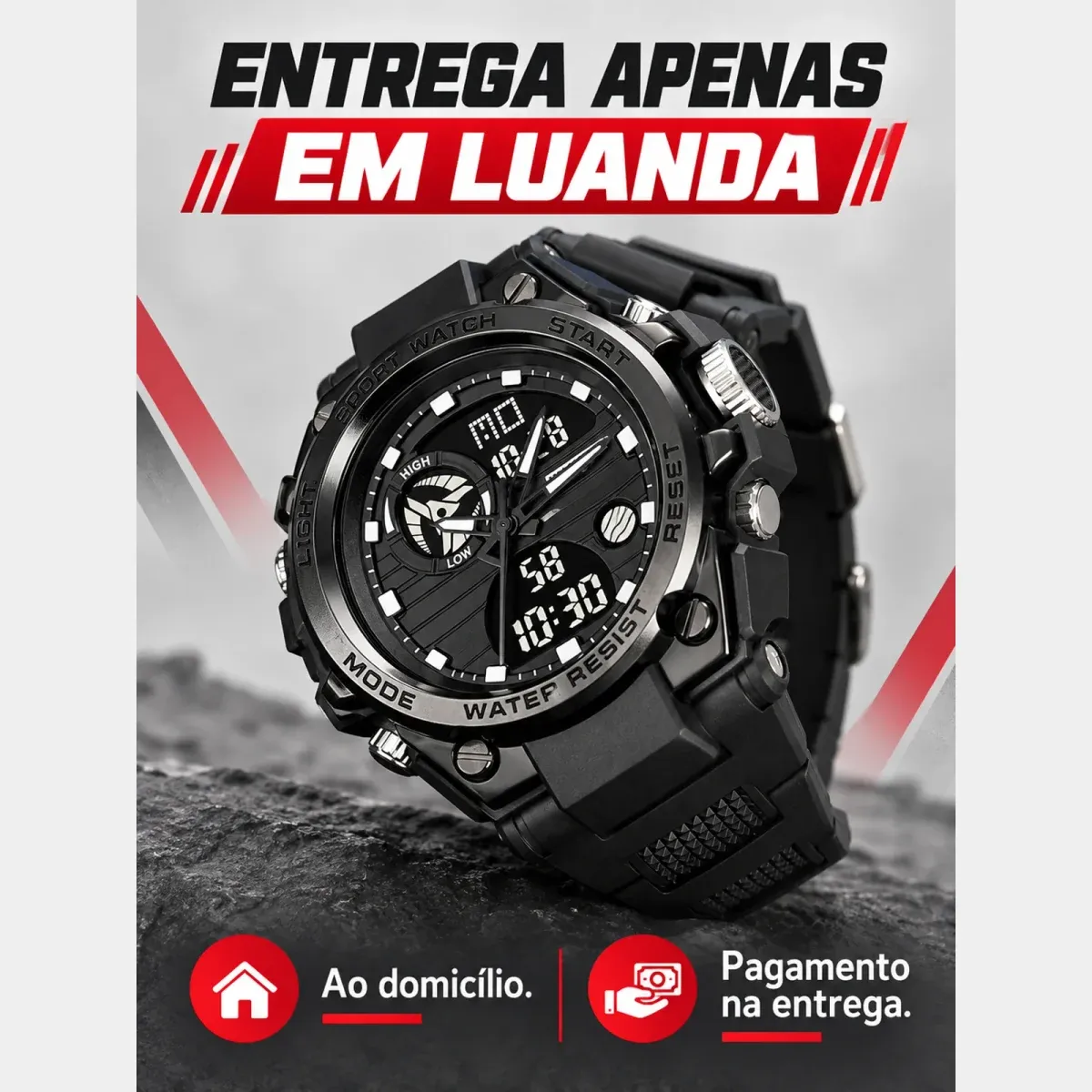 Relógio Desportivo Masculino Preto | Pagamento na Entrega em Luanda