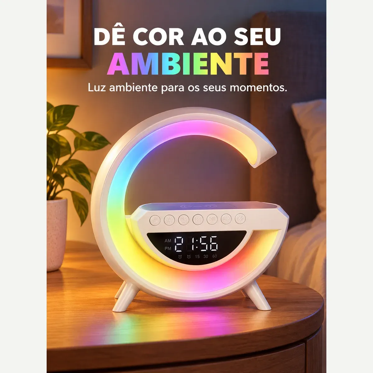 Coluna Bluetooth com Luz e Relógio | Entrega em Luanda