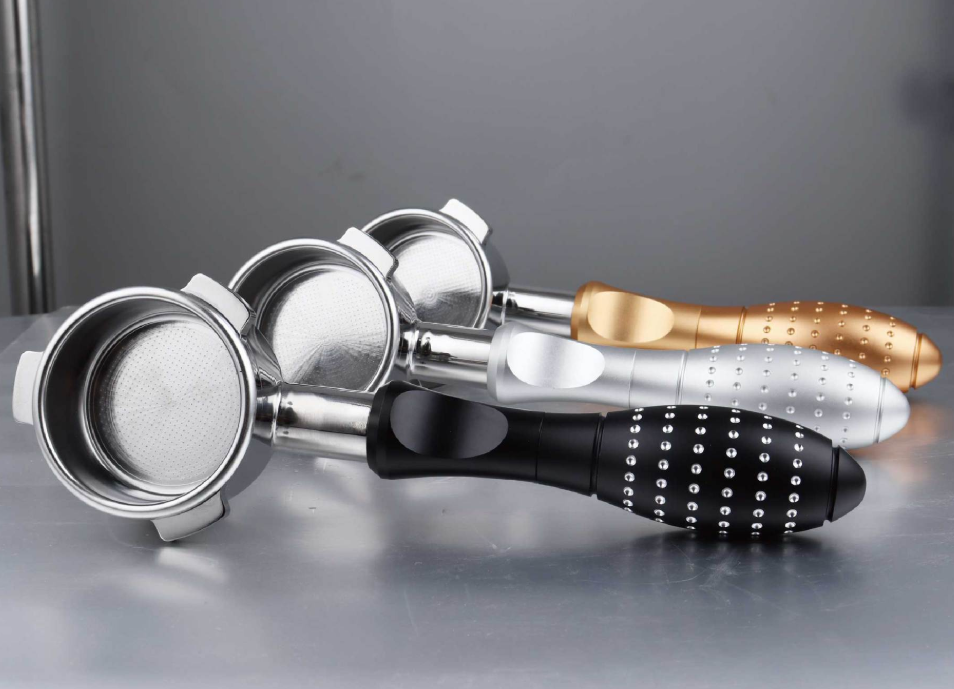 Suitable for platinum coffee machine. Stainless steel coffee handle without bottom. Coffee handle without bottom. 54mm size.