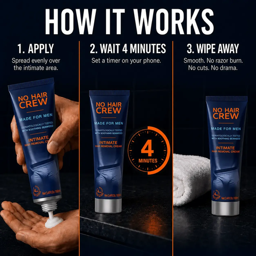 No Hair Crew INTIMATE Hair Removal Cream for Men - Gentle Foam Formula, 100ml, Dermatologically Tested, Fast Action, Body Care Cosmetic