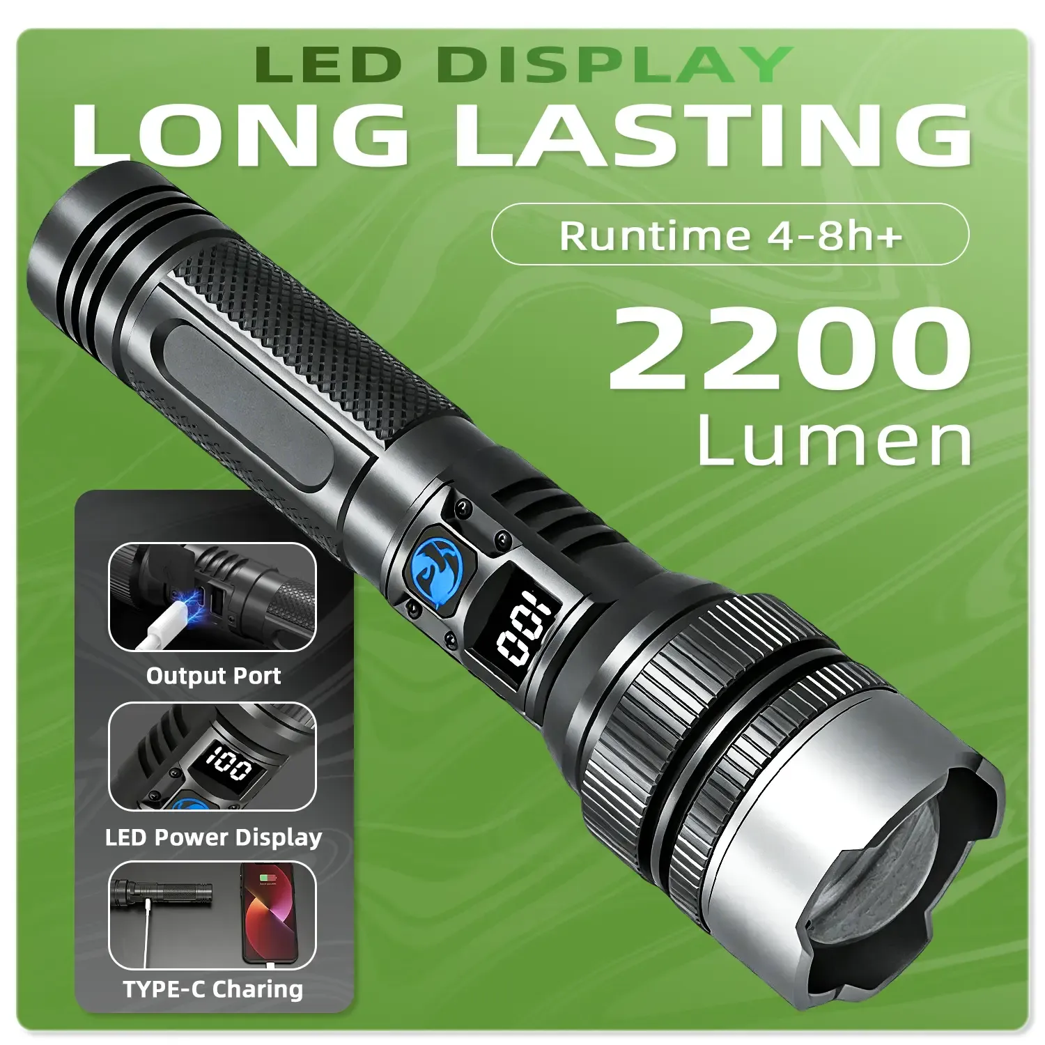 2-in-1 Strong Flashlight (Power Bank), Digital display ofpower, Rechargeable, Zoomable,, X4Waterproof,Adjustable Brightness Flash Light for Outdoor, Emergency,Camping Accessories, Black tiktokshopsummersale outdoorfun