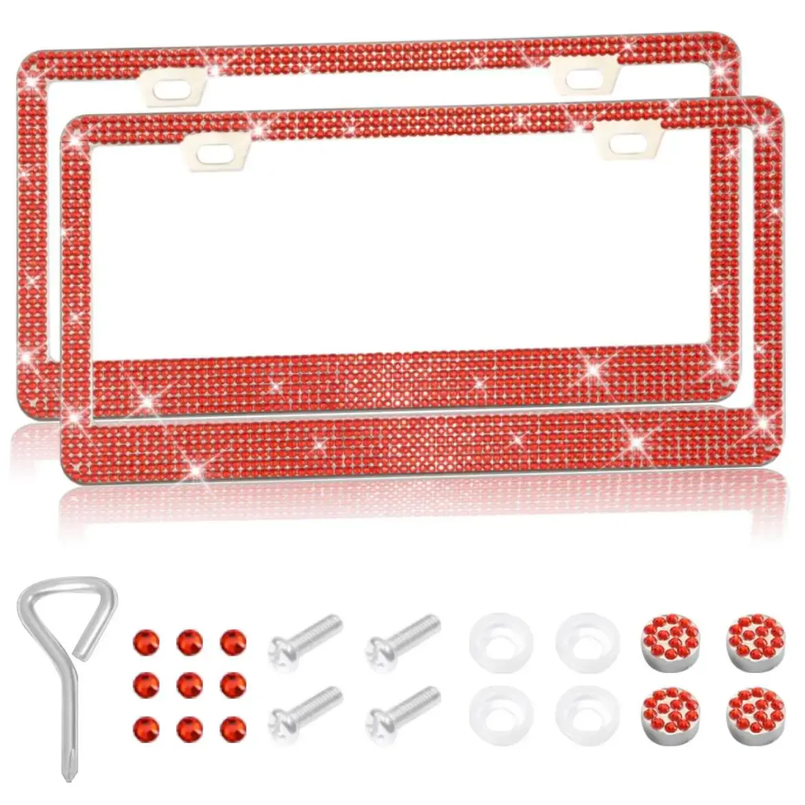 Rhinestone Automotive Car License Plate Frame Kit, Stainless Steel License Plate Cover Protector, Car Exterior Decoration Accessories