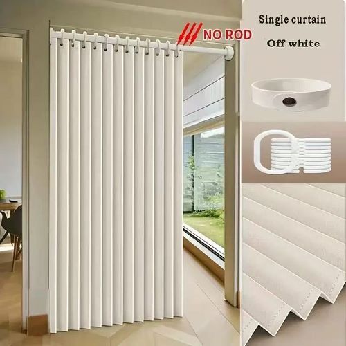Foldable Pleated Door Curtain 100×200cm, Waterproof Mildew Resistant Imitation Linen Room Divider, Easy Install & Removable Washable Privacy Curtain
