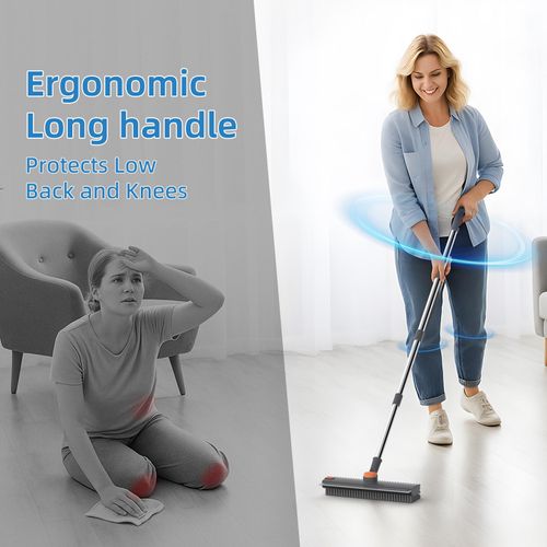 Heavy Duty 4-in-1 Rotatable Long Handle Floor Scrub Brush with Squeegee Blade - Adjustable Stainless Steel Handle, 360° Bristles, Smooth Multi-Surface House Cleaning Tool for Tile, Glass - Home Supplies