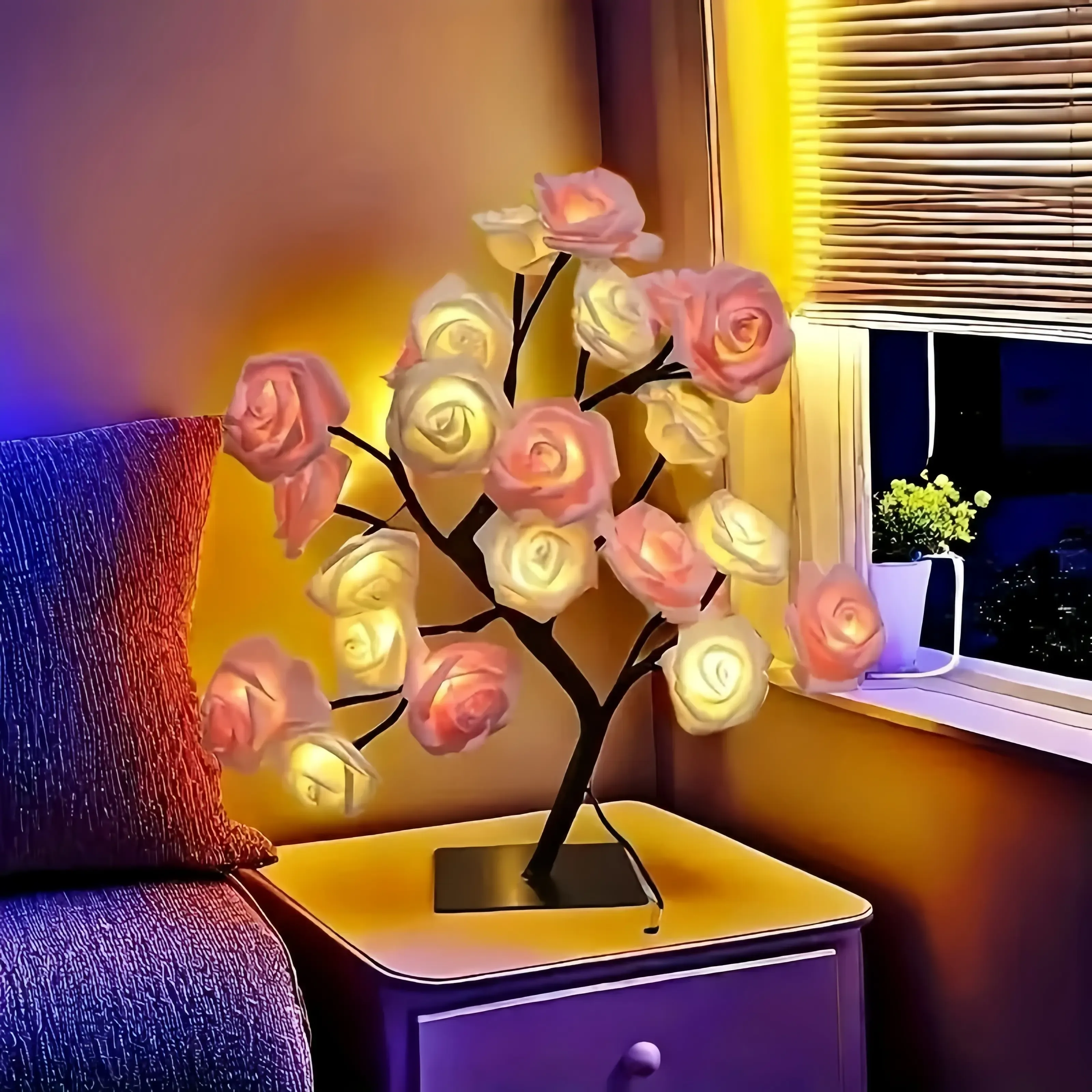 Rose-shaped night light, USB-powered, table lamp, bedroom lighting, holiday decorative lights, home decor, Valentine's Day gift, Mother's Day gift, home decor lighting