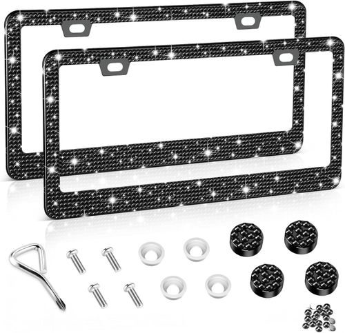 Rhinestone Automotive Car License Plate Frame Kit, Stainless Steel License Plate Cover Protector, Car Exterior Decoration Accessories