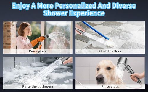 Chrome Effect Pressure Boosted Handheld Filter Shower Head, 4-Setting Massage Spray, 60s Hose, Easy Install, Low Flow, 1-Touch Water Stop, Micro-Technology Nozzles, Bathroom Fixture, Pressure Boosted Shower, Chrome Effect Showerhead Filters