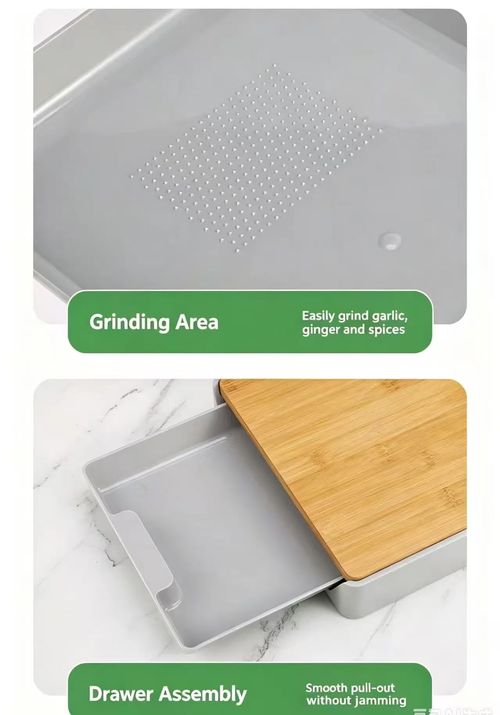Multifunctional Bamboo Cutting Board with Storage Drawer & Garlic Ginger Grinder, Double Sided Anti Slip Kitchen Chopping Board