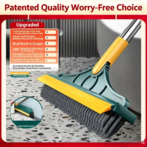 Heavy Duty 4-in-1 Rotatable Long Handle Floor Scrub Brush with Squeegee Blade - Adjustable Stainless Steel Handle, 360° Bristles, Smooth Multi-Surface House Cleaning Tool for Tile, Glass - Home Supplies