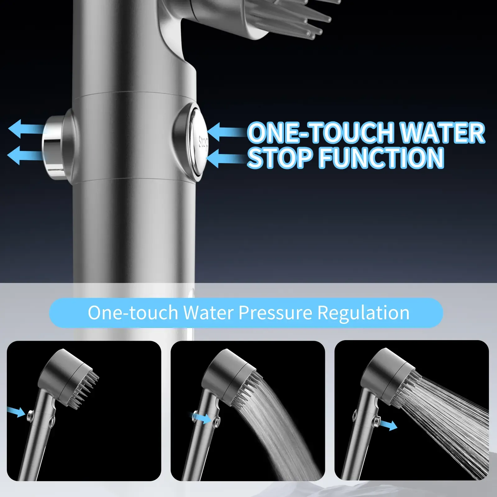 Chrome Effect Pressure Boosted Handheld Filter Shower Head, 4-Setting Massage Spray, 60s Hose, Easy Install, Low Flow, 1-Touch Water Stop, Micro-Technology Nozzles, Bathroom Fixture, Pressure Boosted Shower, Chrome Effect Showerhead Filters